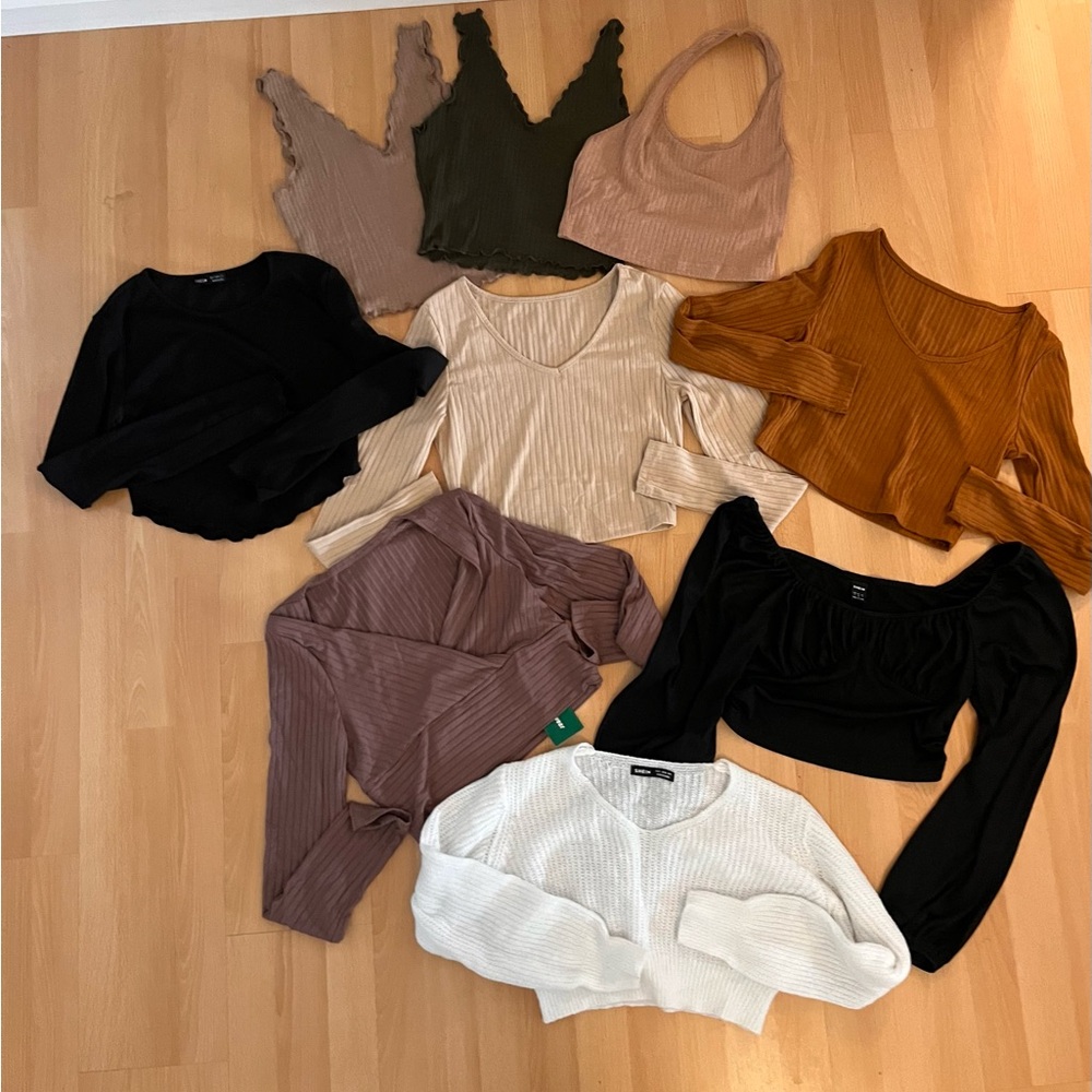 SHEIN Ribbed Crop Tops - Black, White, Brown, Tan, Green, Gold